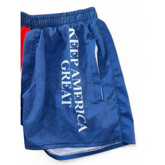 Keep America Great Men's Shorts Swim Trunks Pockets Red White & Blue Size M - Picture 3 of 5